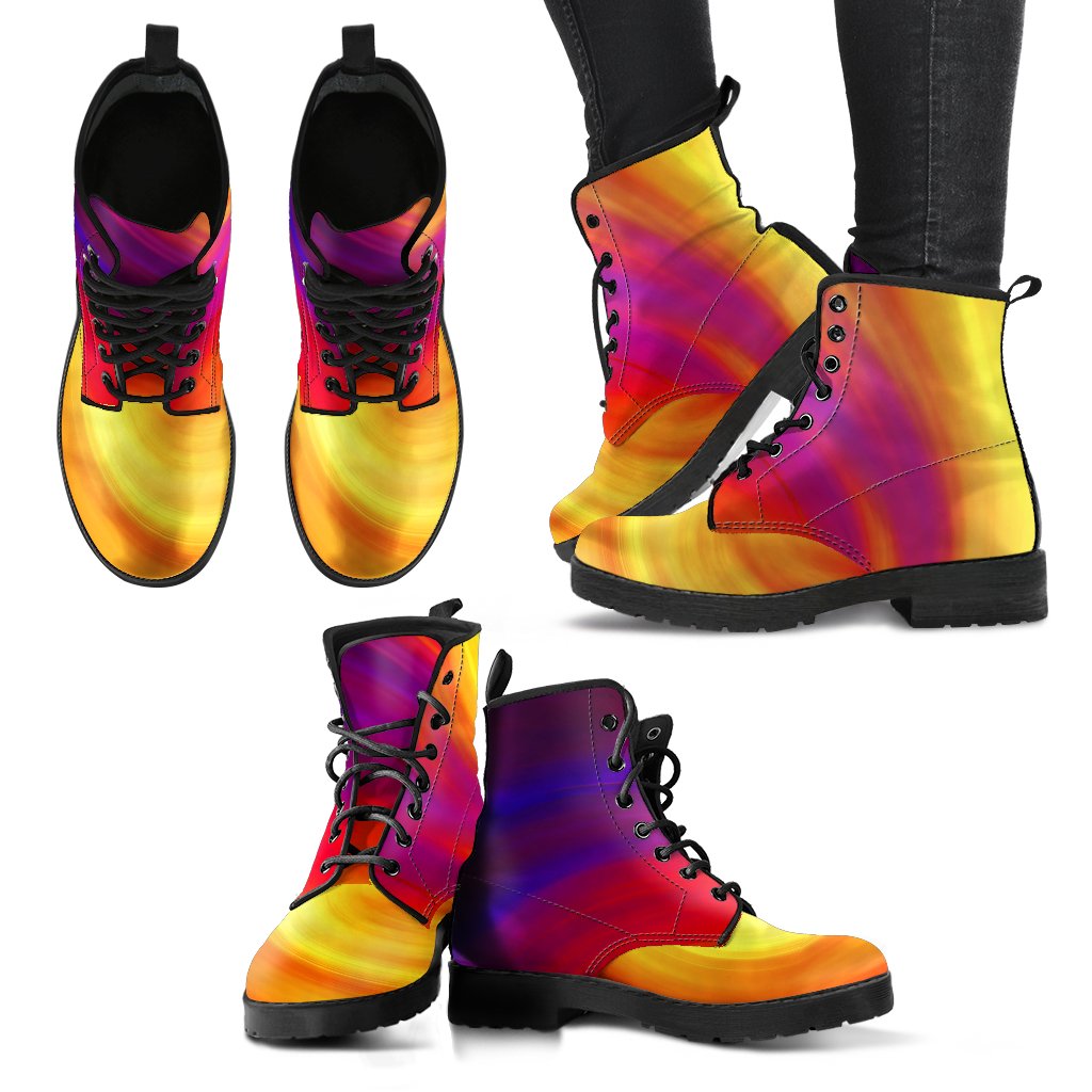 Vortex Twist Swirl Flame Themed Women Leather Boots-JTAMIGO.COM