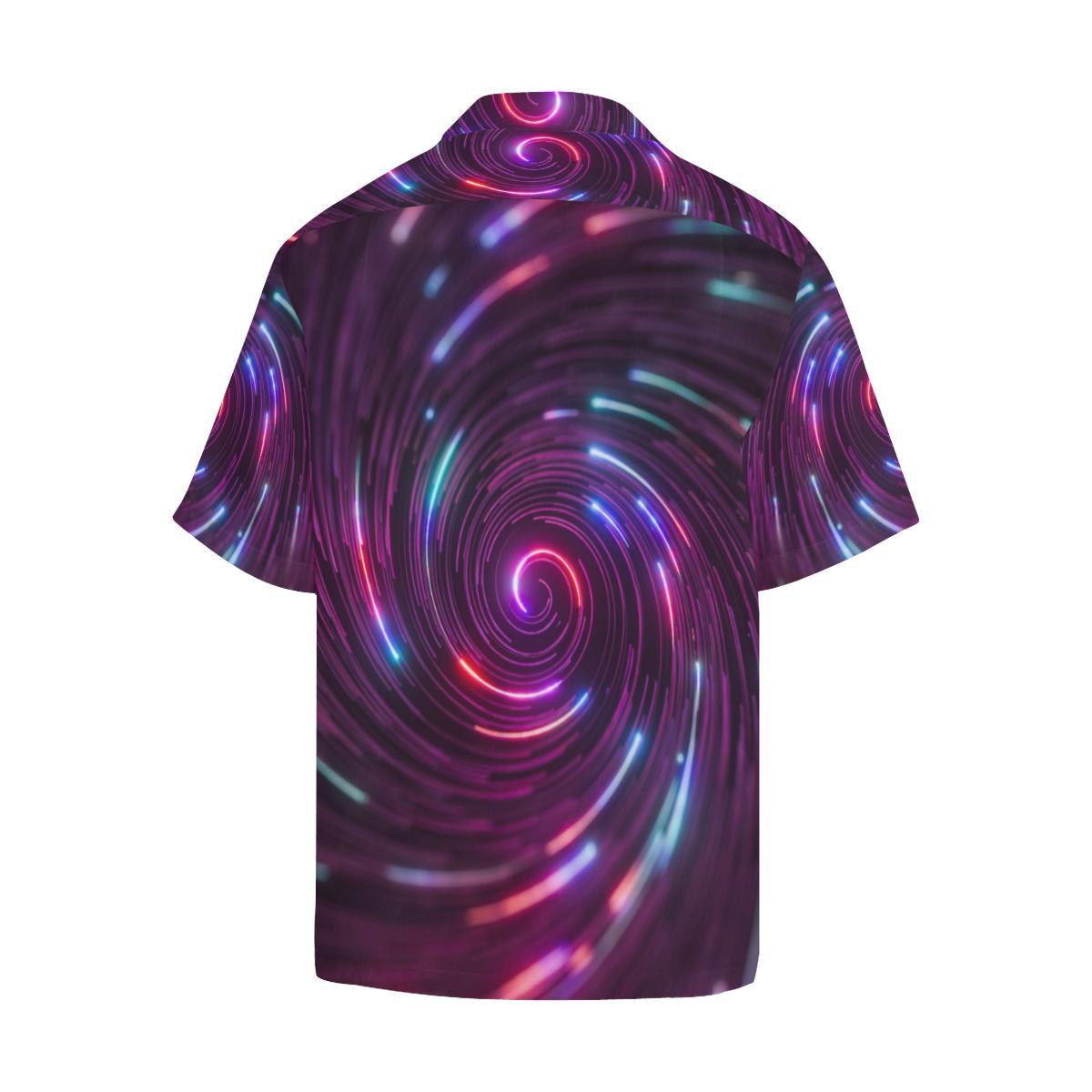 Vortex Twist Swirl Purple Neon Print Men Aloha Hawaiian Shirt