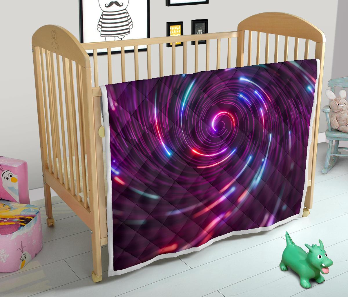 Vortex Twist Swirl Purple Neon Print Premium Quilt-JTAMIGO.COM