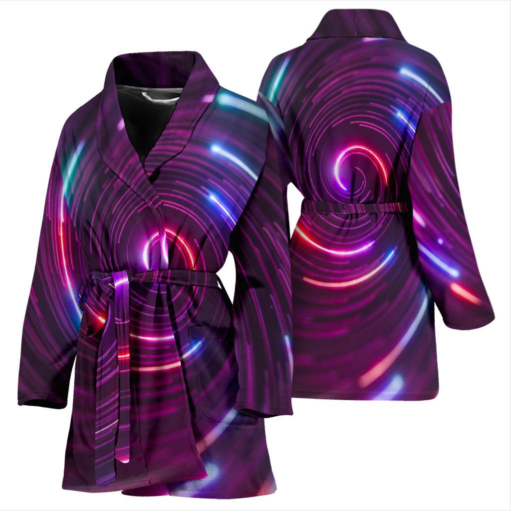Vortex Twist Swirl Purple Neon Print Women Bath Robe-JTAMIGO.COM