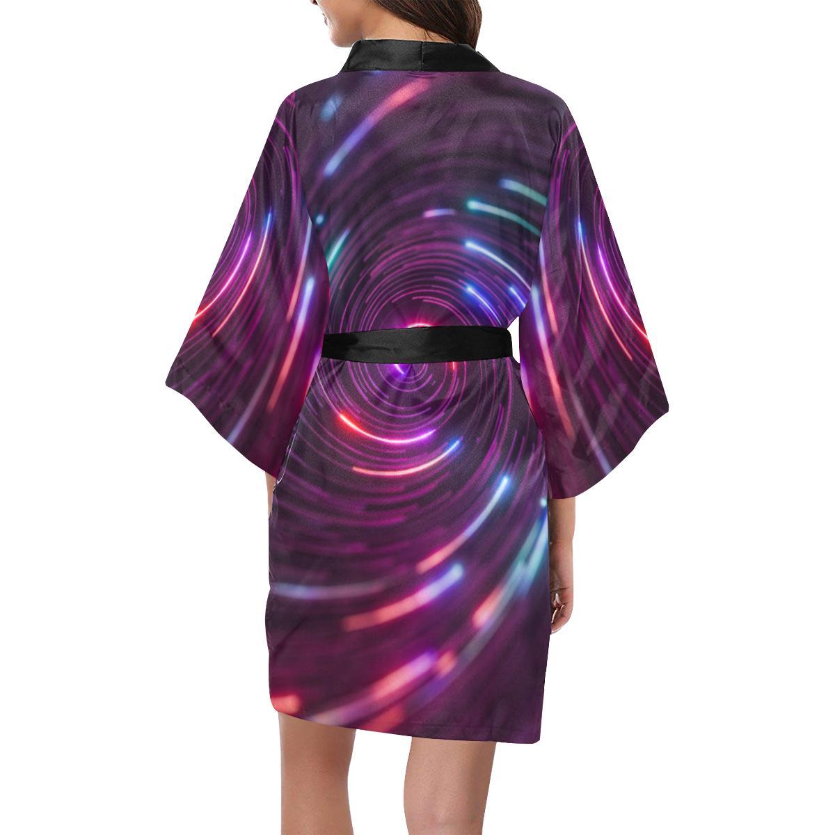 Vortex Twist Swirl Purple Neon Print Women Short Kimono Robe