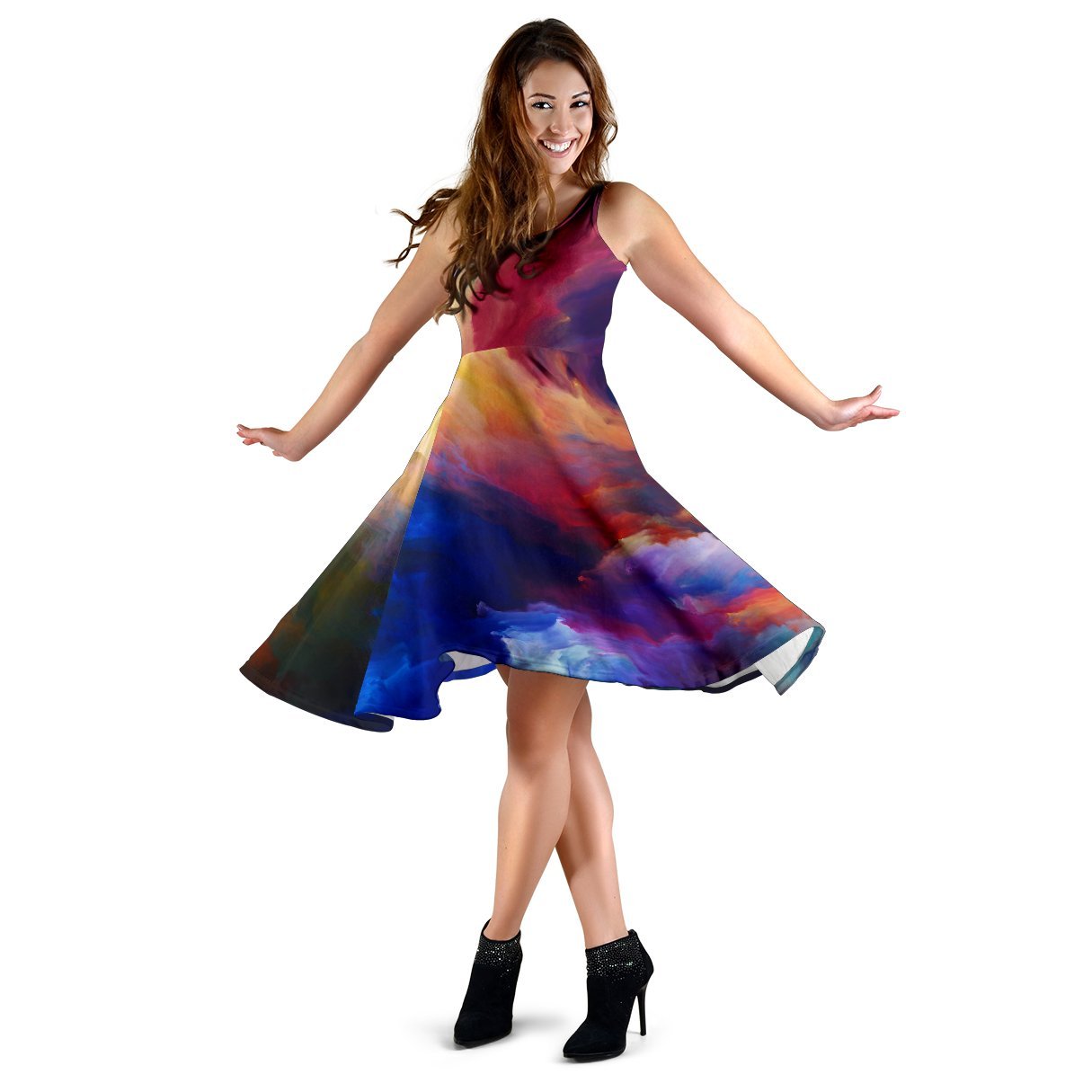 Vortex Twist Swirl Water Color Design Sleeveless Dress
