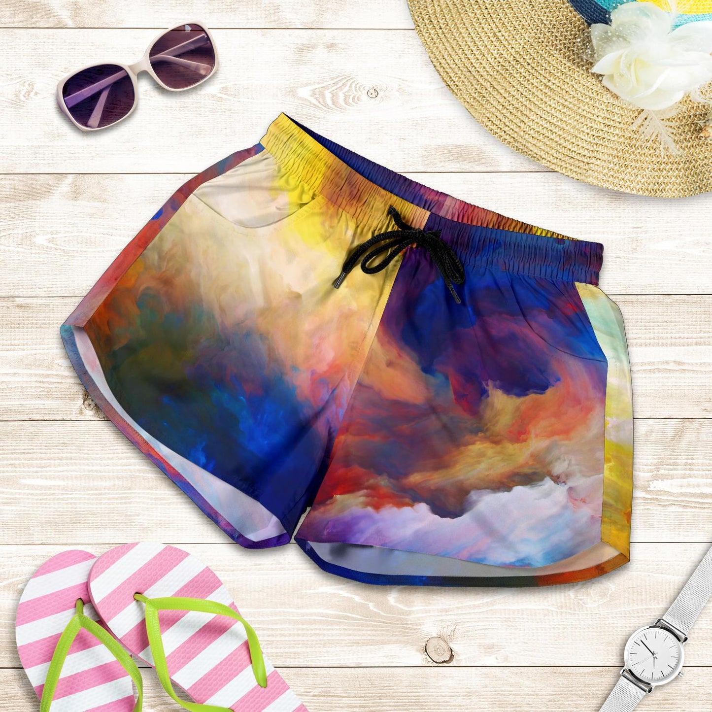 Vortex Twist Swirl Water Color Design Women Shorts-JTAMIGO.COM