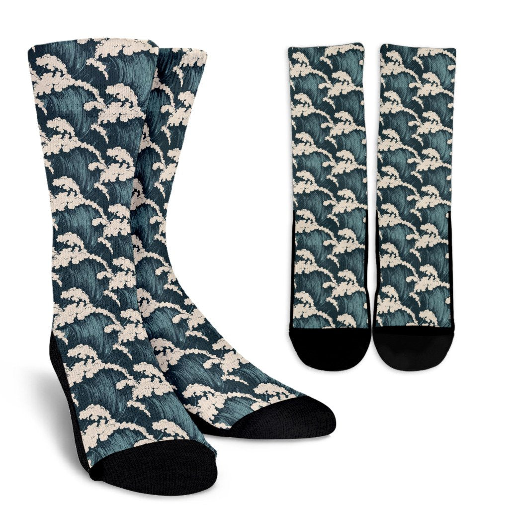 Wave Art Print Crew Socks