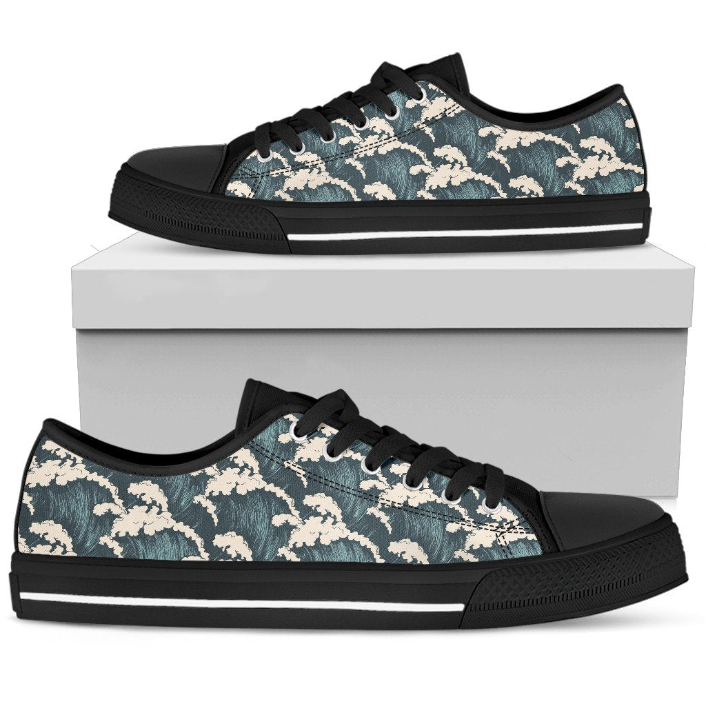 Wave Art Print Women Low Top Shoes-JTAMIGO.COM