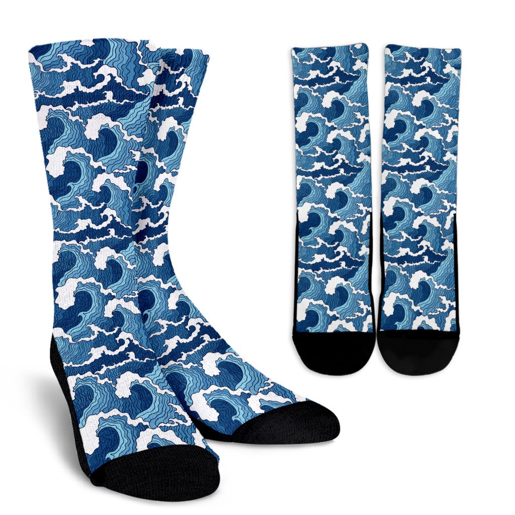 Wave Themed Pattern Print Crew Socks