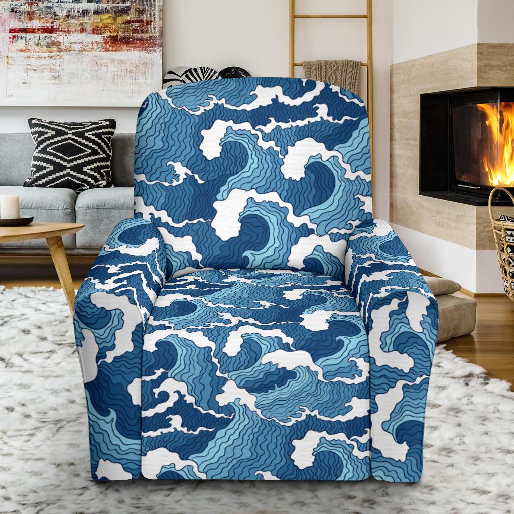 Wave Themed Pattern Print Single Sofa Slipcover -JTAMIGO.COM
