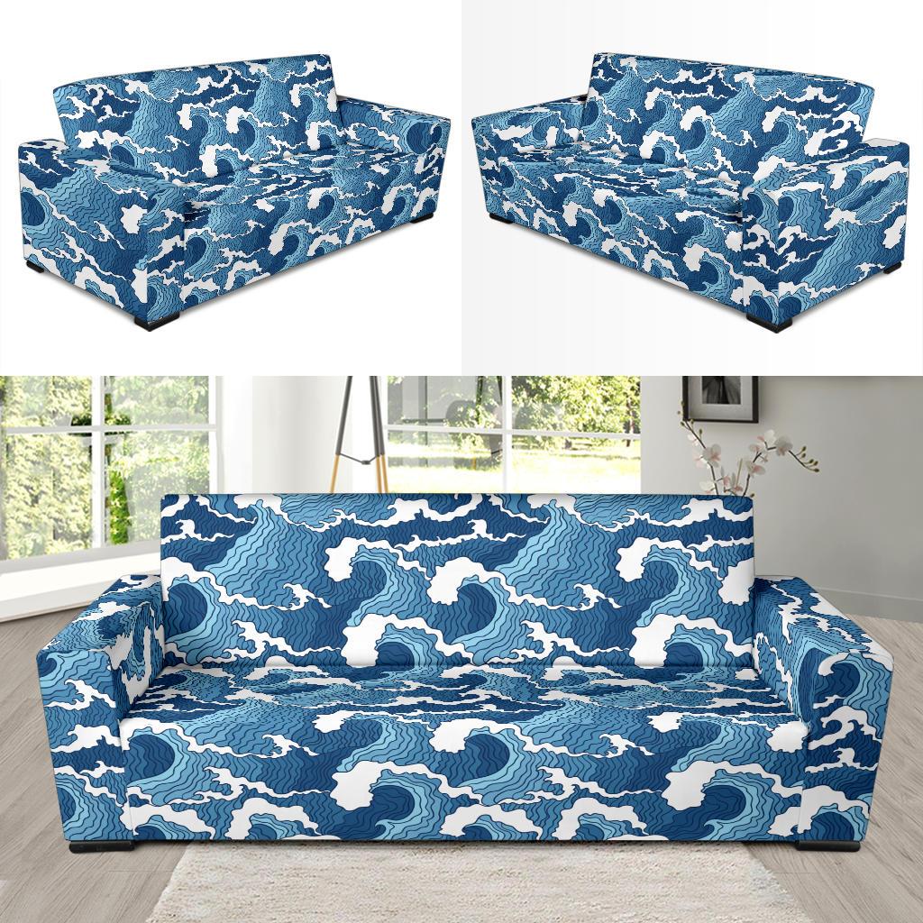 Wave Themed Pattern Print Sofa Slipcover-JTAMIGO.COM