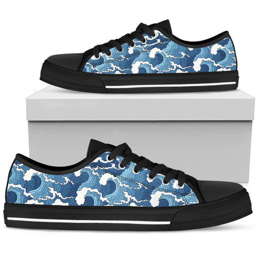 Wave Themed Pattern Print Women Low Top Shoes-JTAMIGO.COM