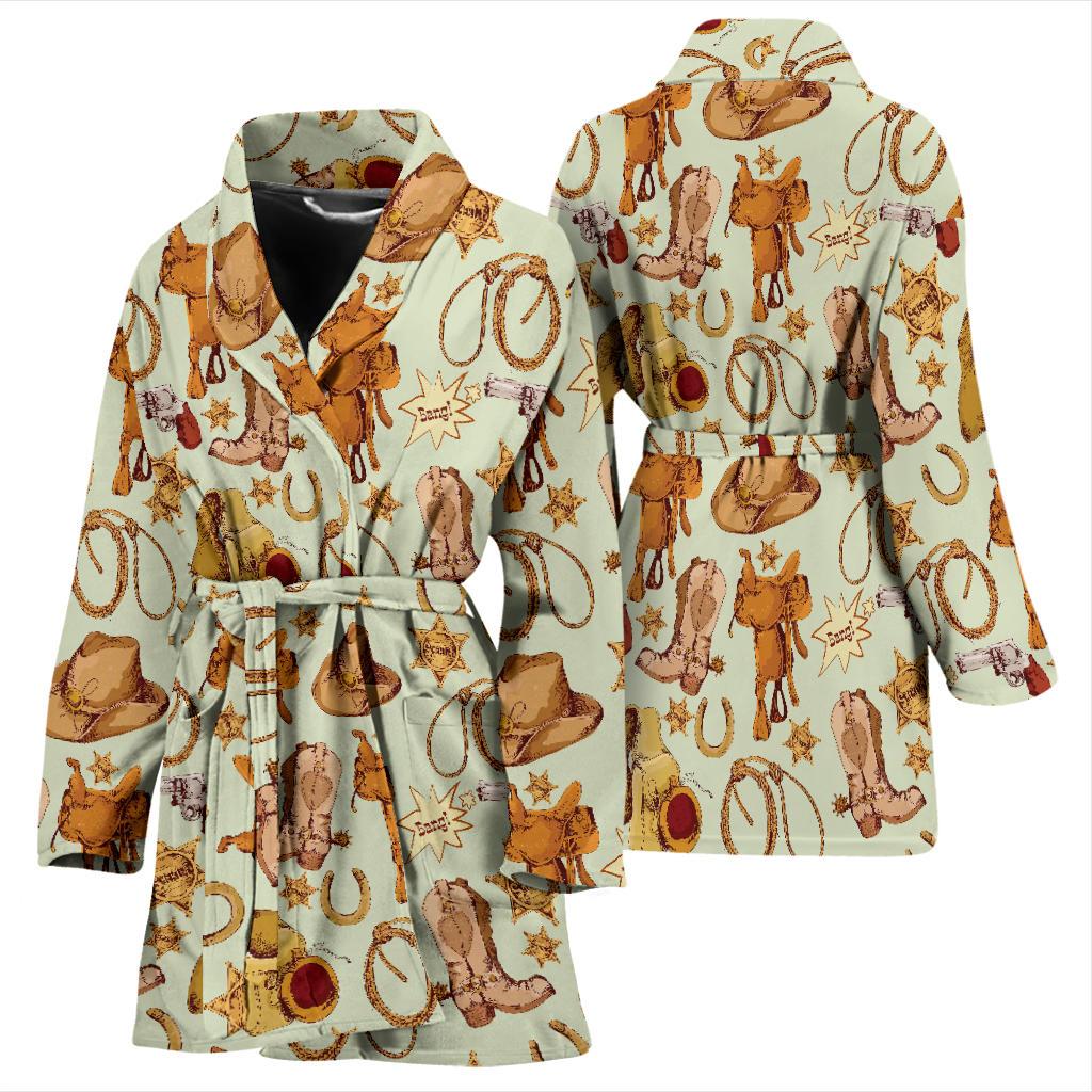 Western Cowboy Design Pattern Women Bath Robe-JTAMIGO.COM