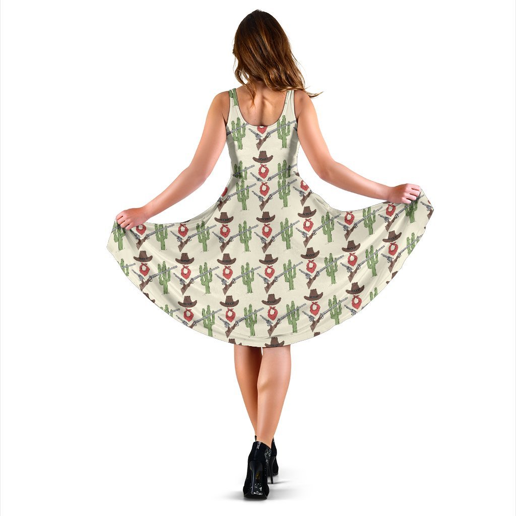 Western Cowboy Print Sleeveless Dress