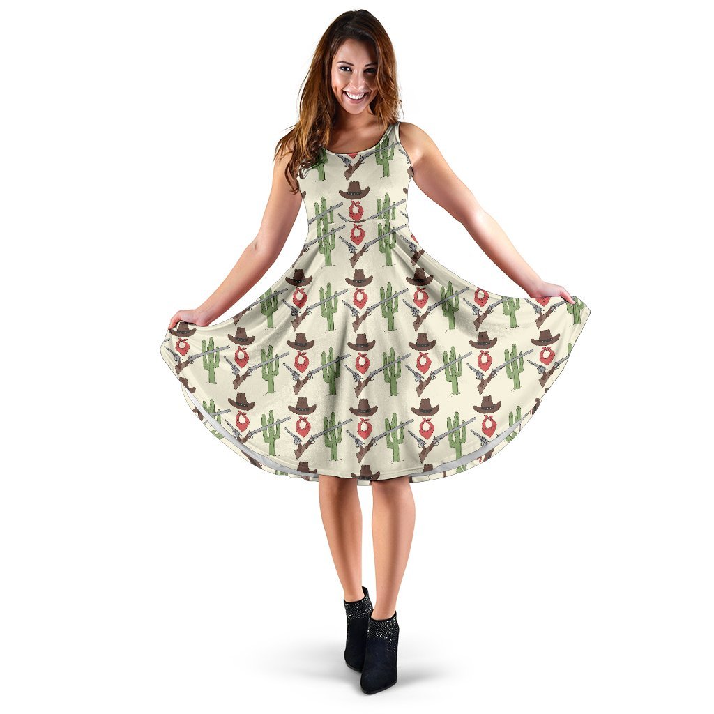 Western Cowboy Print Sleeveless Dress