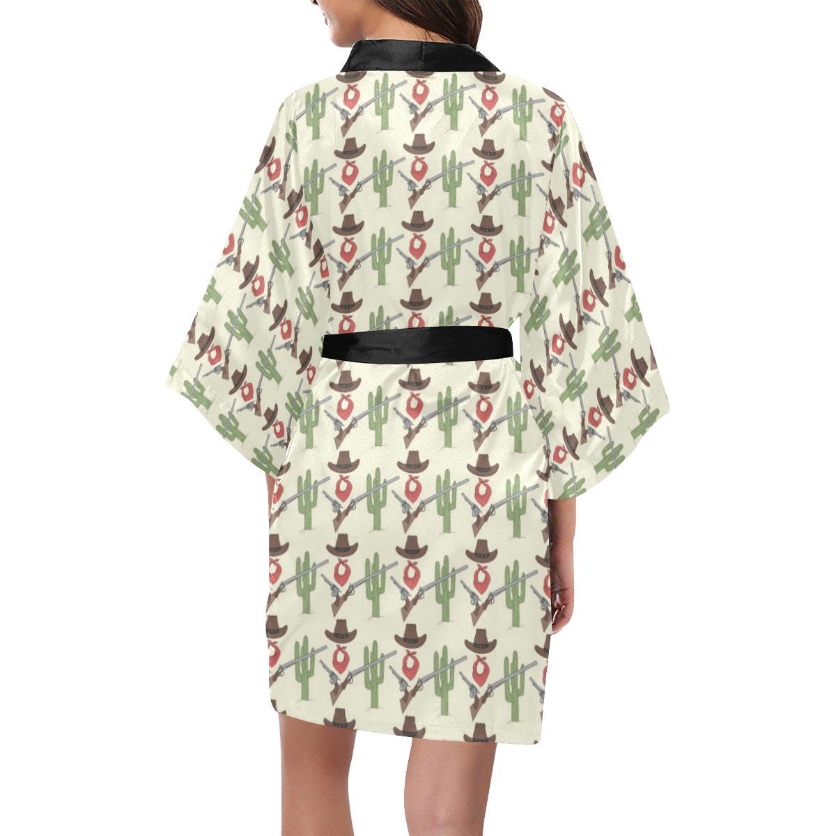 Western Cowboy Print Women Short Kimono Robe