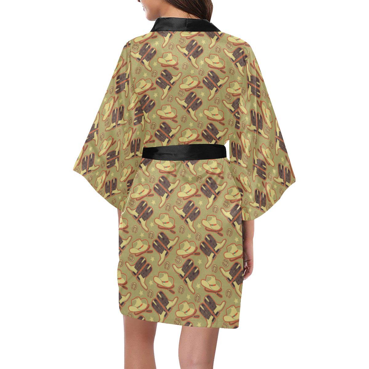 Western Cowboy Themed Women Short Kimono Robe
