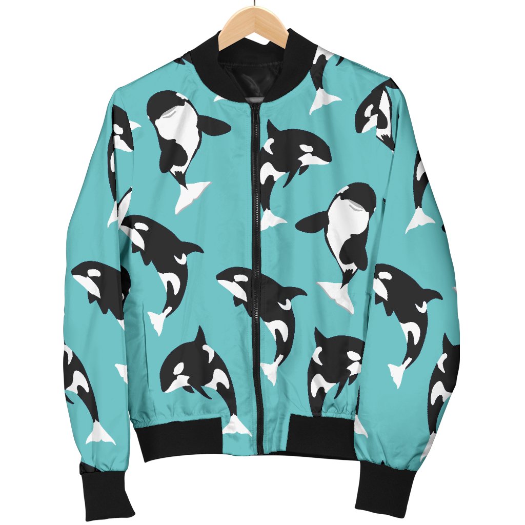 Whale Action Design Themed Print Women Casual Bomber Jacket