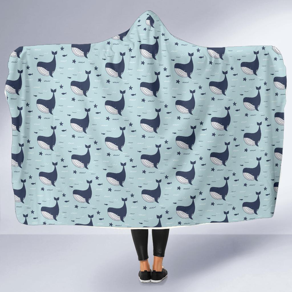 Whale Cute Design Themed Print Hooded Blanket-JTAMIGO.COM