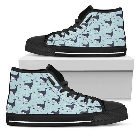 Whale Cute Design Themed Print Women High Top Shoes