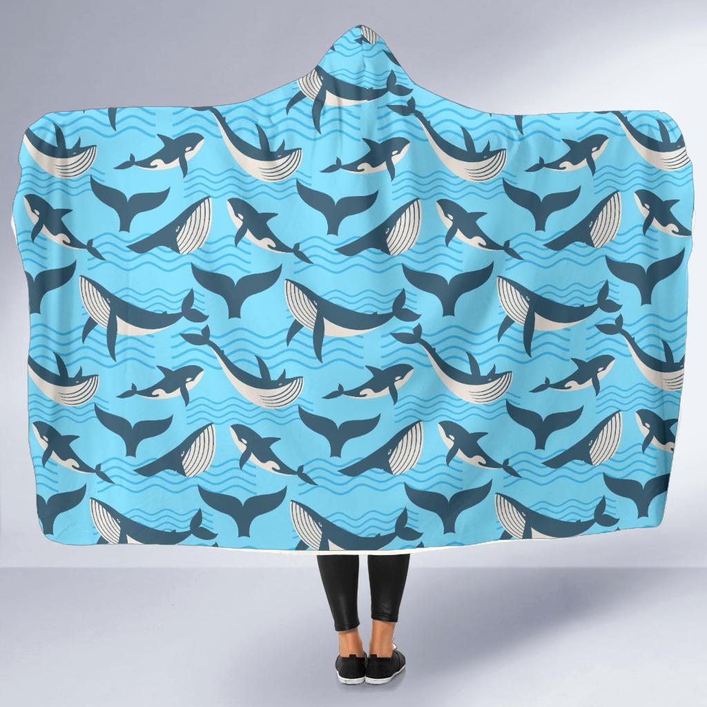 Whale Pattern Design Themed Print Hooded Blanket-JTAMIGO.COM