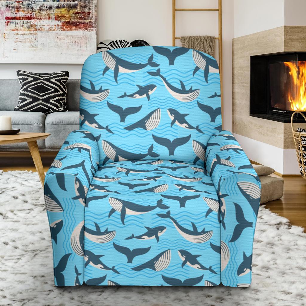 Whale Pattern Design Themed Print Single Sofa Slipcover -JTAMIGO.COM