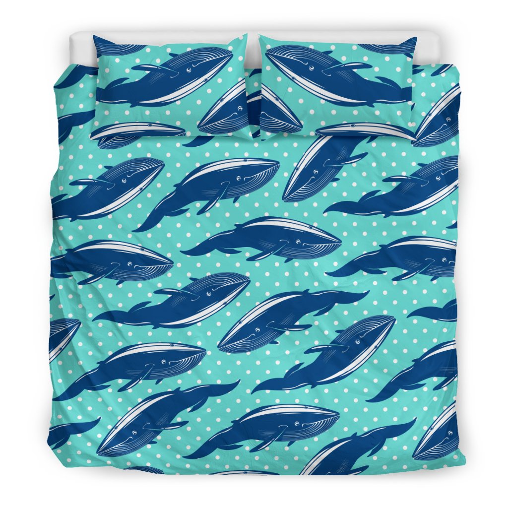 Whale Polka Dot Design Themed Print Duvet Cover Bedding Set