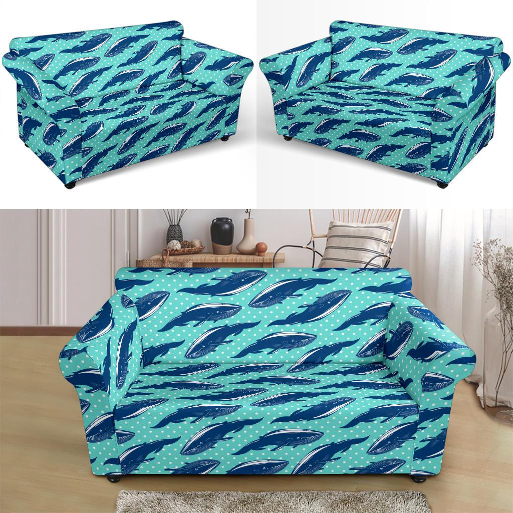 Whale Polka Dot Design Themed Print Loveseat Slipcover-JTAMIGO.COM