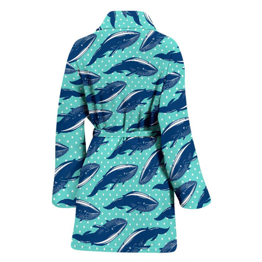 Whale Polka Dot Design Themed Print Women Bath Robe-JTAMIGO.COM