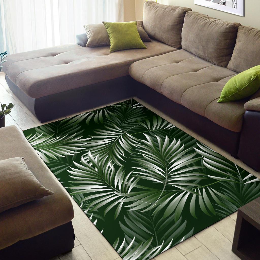 White Green Tropical Palm Leaves Area Rugs-JTAMIGO.COM