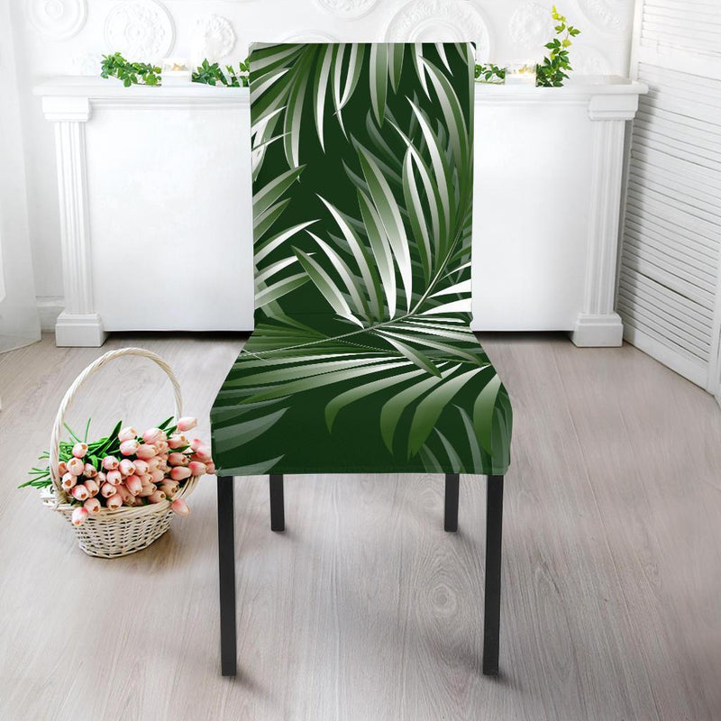 White Green Tropical Palm Leaves Dining Chair Slipcover-JTAMIGO.COM