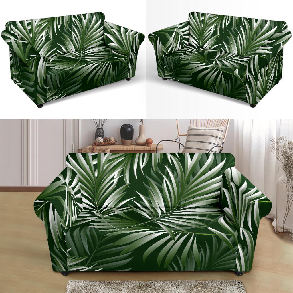 White Green Tropical Palm Leaves Loveseat Slipcover-JTAMIGO.COM