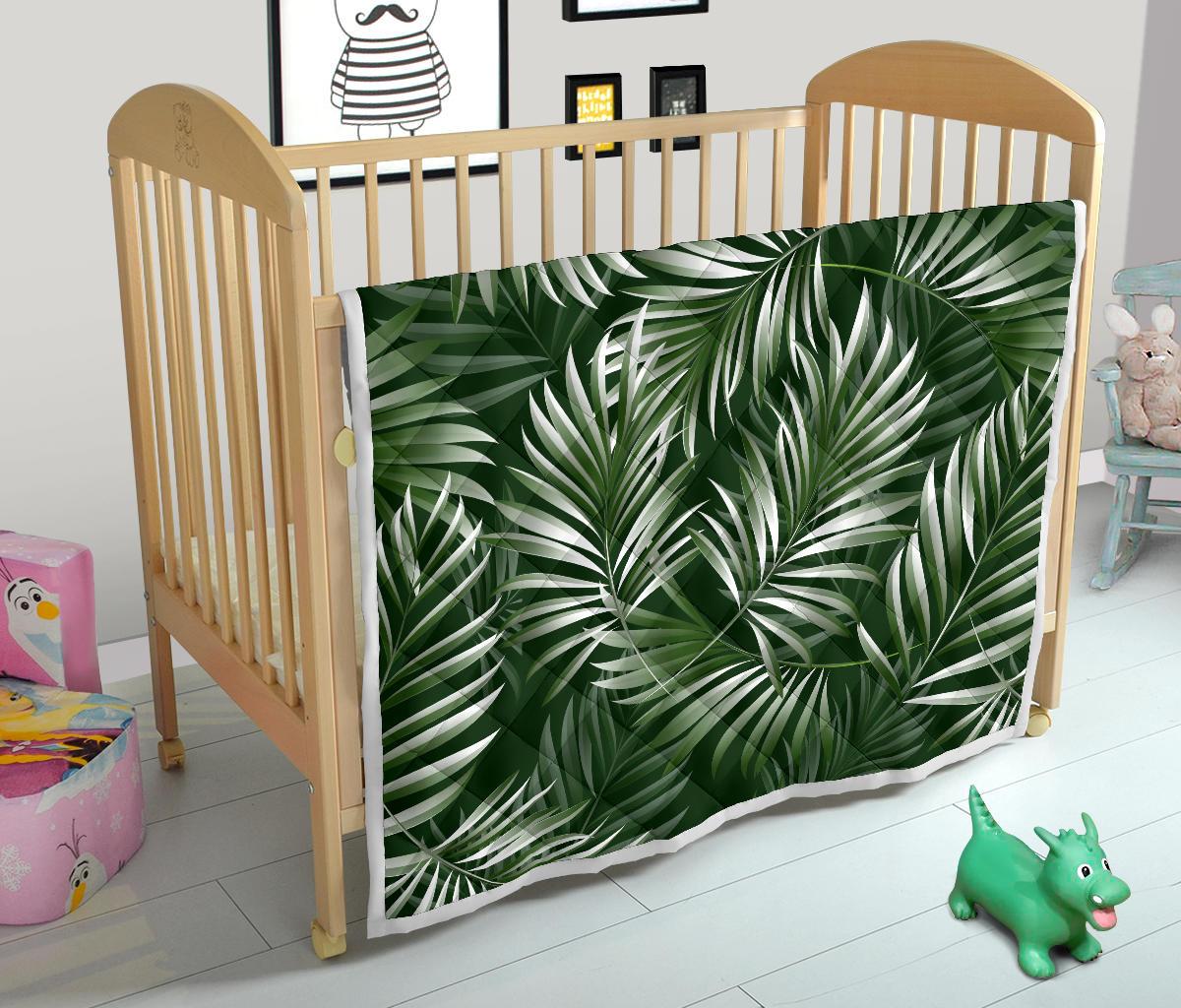White Green Tropical Palm Leaves Premium Quilt-JTAMIGO.COM