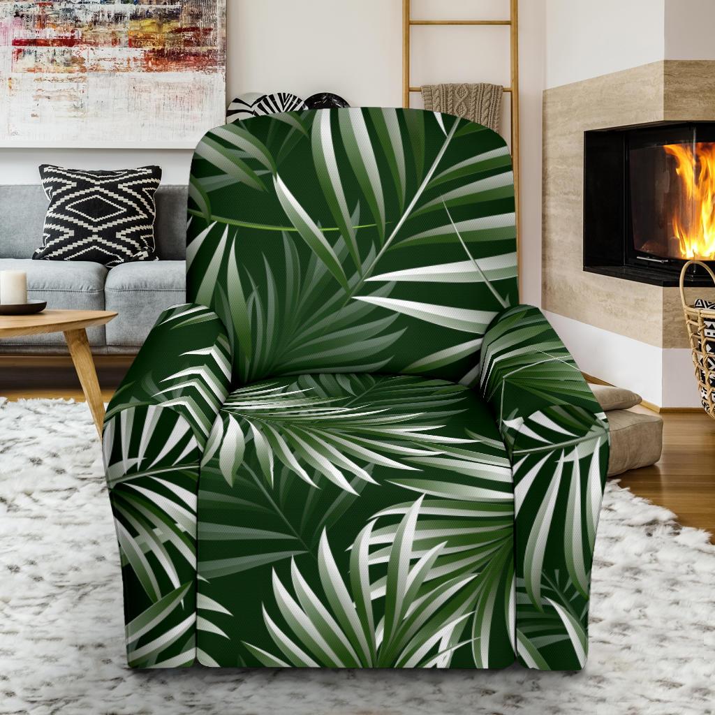 White Green Tropical Palm Leaves Single Sofa Slipcover -JTAMIGO.COM