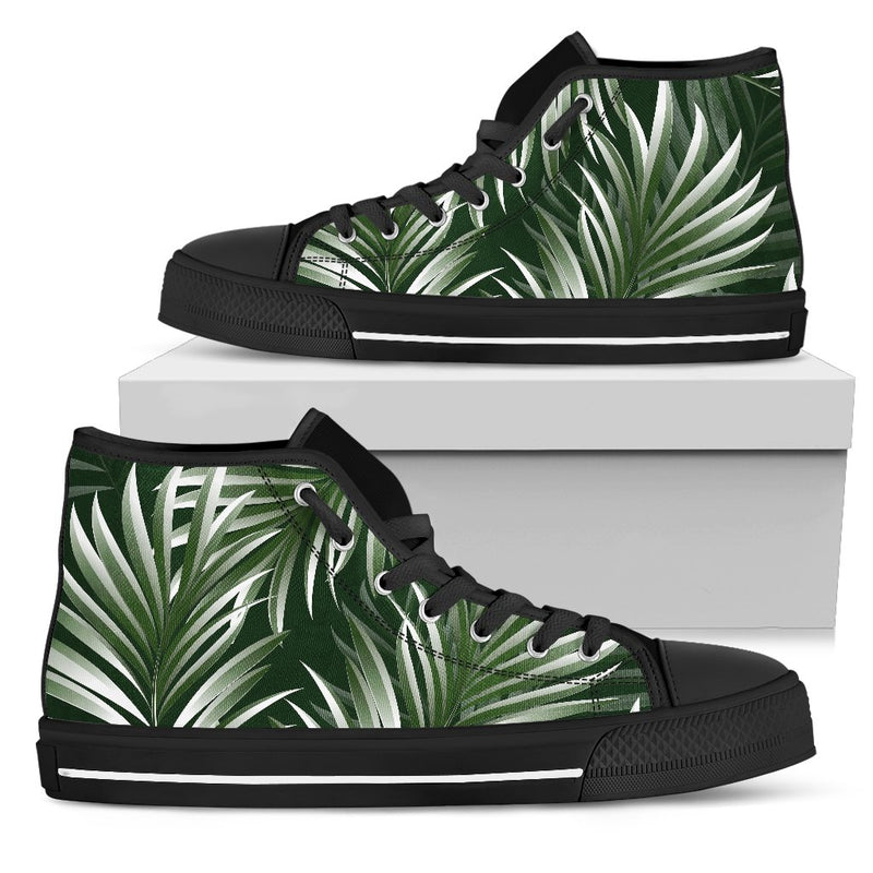 White Green Tropical Palm Leaves Women High Top Shoes