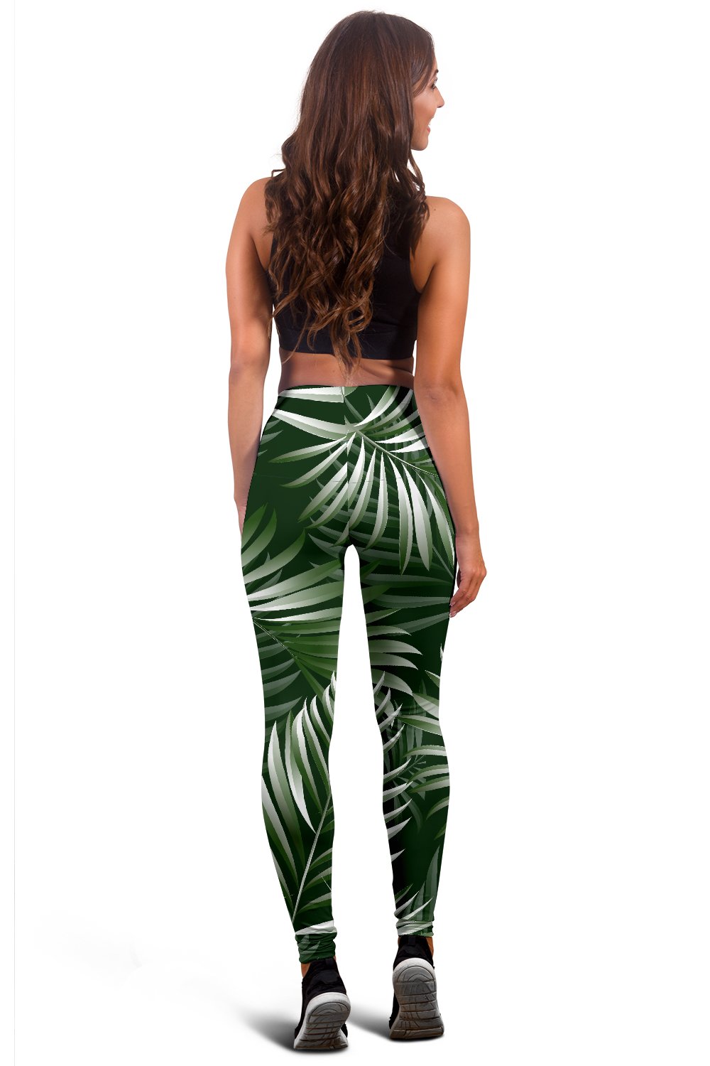 White Green Tropical Palm Leaves Women Leggings