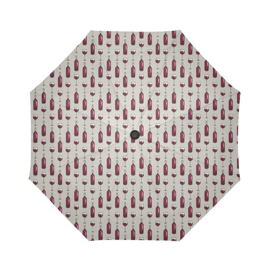 Wine Bottle Pattern Print Automatic Foldable Umbrella