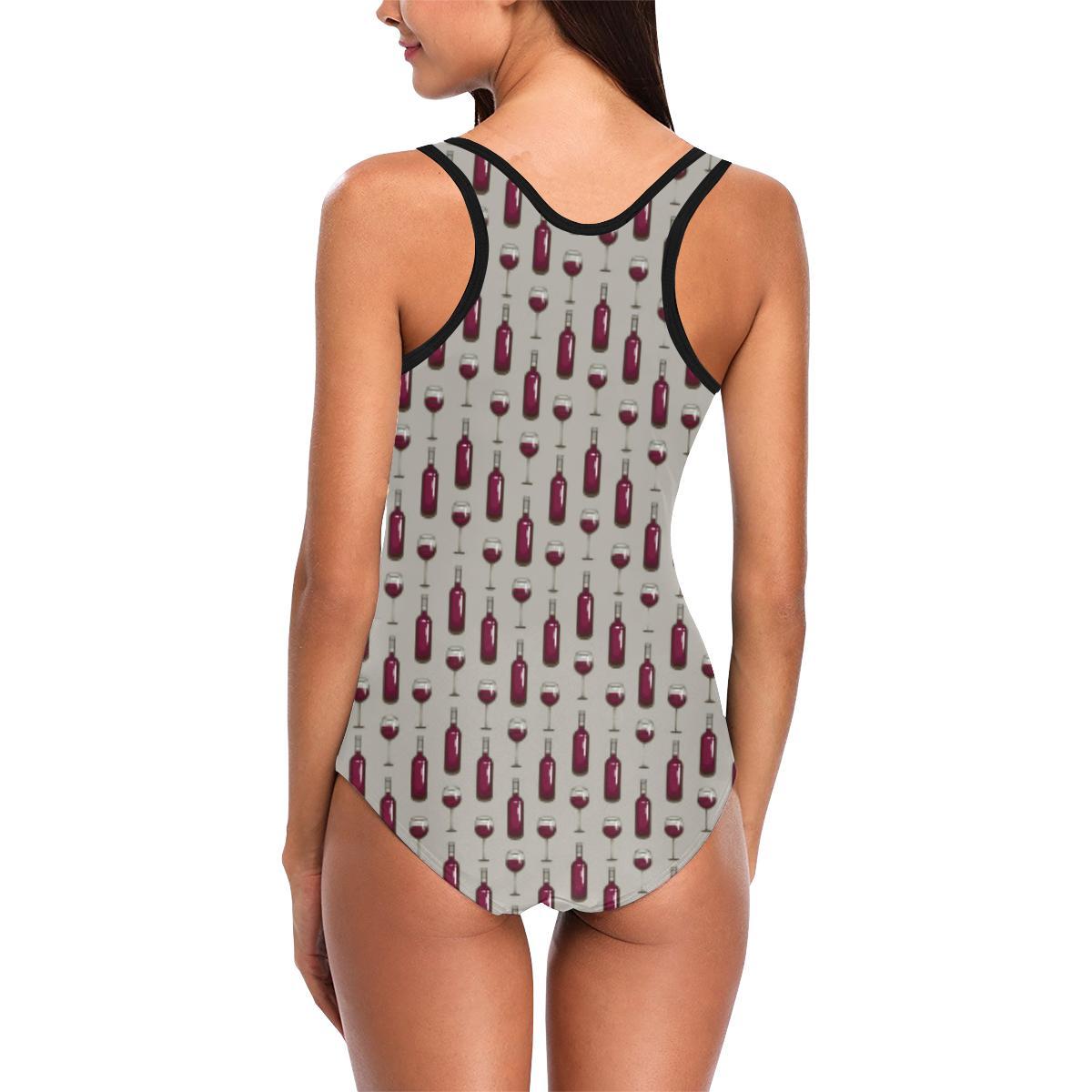 Wine Bottle Pattern Print One Piece Swimsuit-JTAMIGO.COM