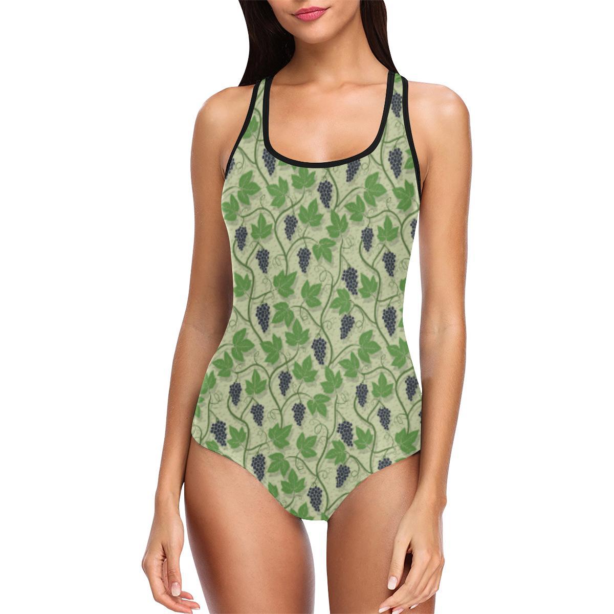 Wine Grape Thmed Print One Piece Swimsuit-JTAMIGO.COM
