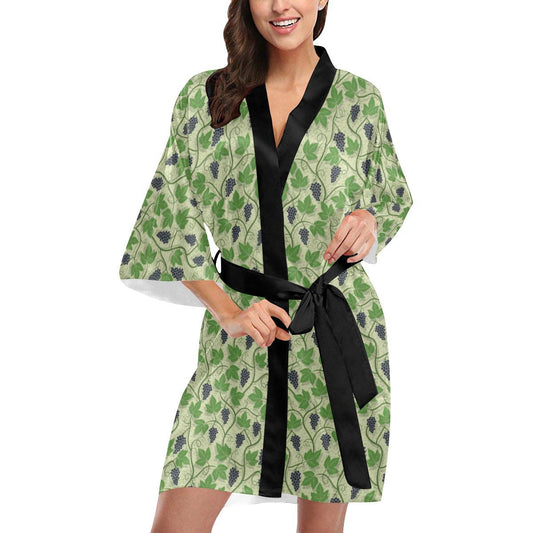 Wine Grape Thmed Print Women Short Kimono Robe