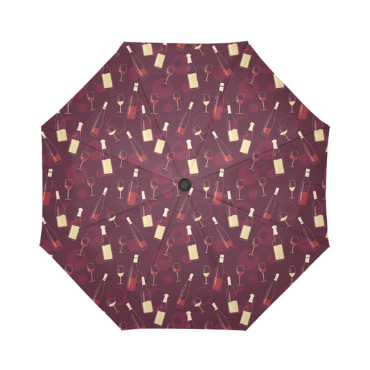 Wine Themed Pattern Print Automatic Foldable Umbrella
