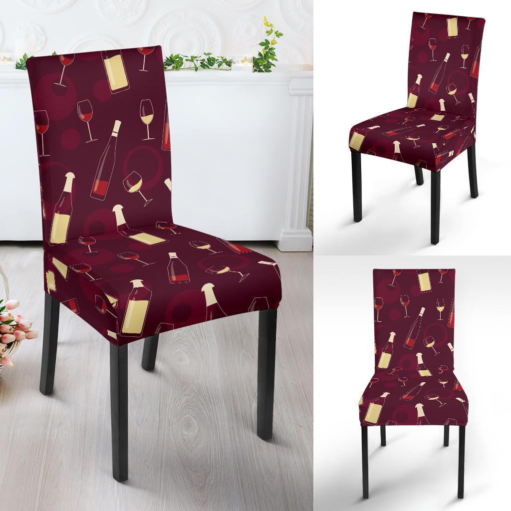 Wine Themed Pattern Print Dining Chair Slipcover-JTAMIGO.COM