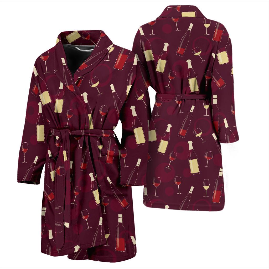 Wine Themed Pattern Print Men Bath Robe-JTAMIGO.COM