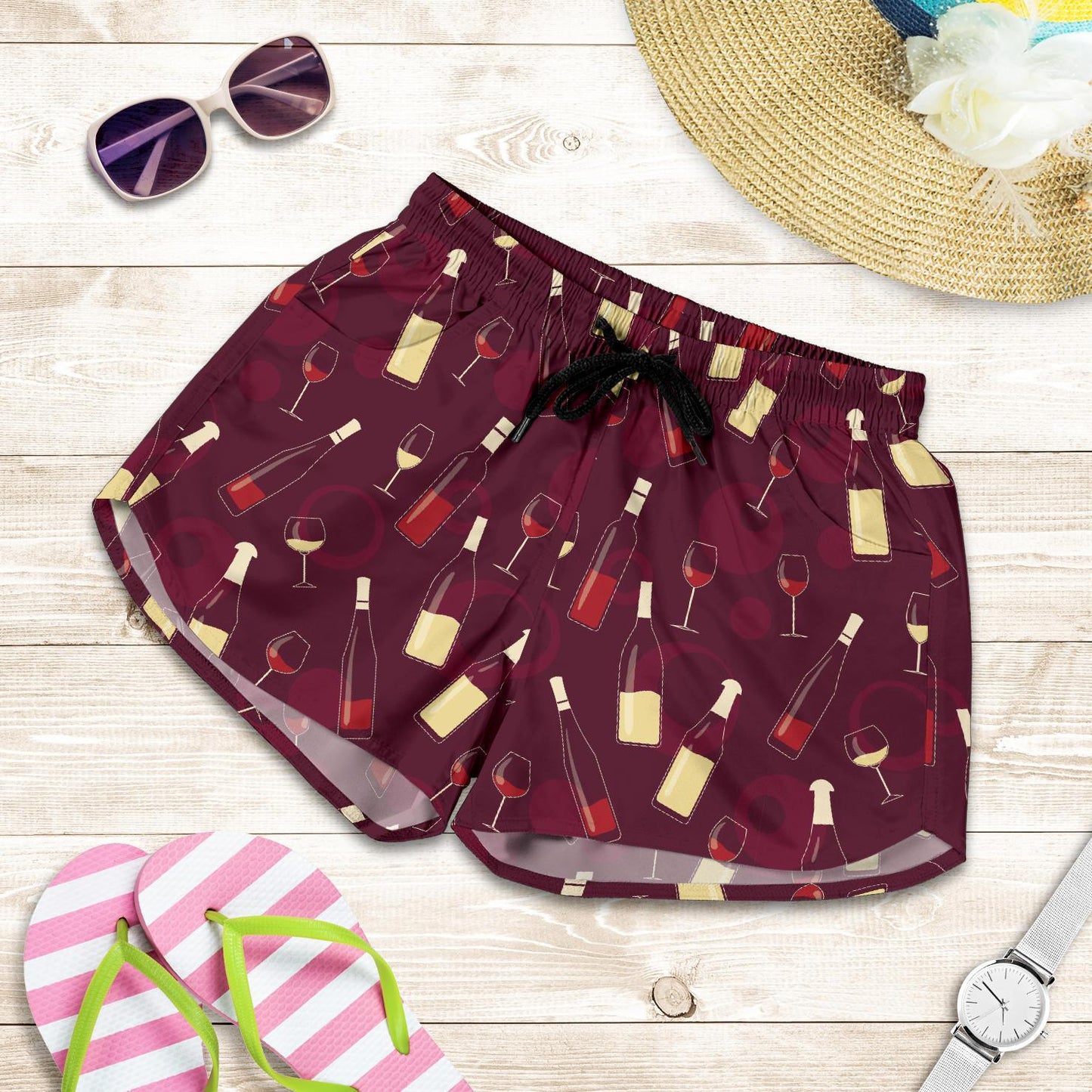 Wine Themed Pattern Print Women Shorts-JTAMIGO.COM