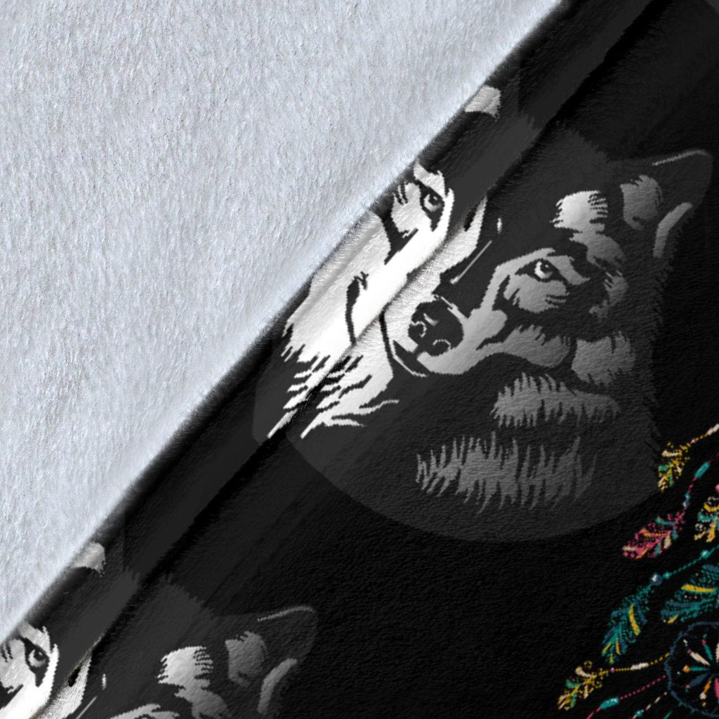 Wolf Black Dream Catcher Design Print Fleece Blanket
