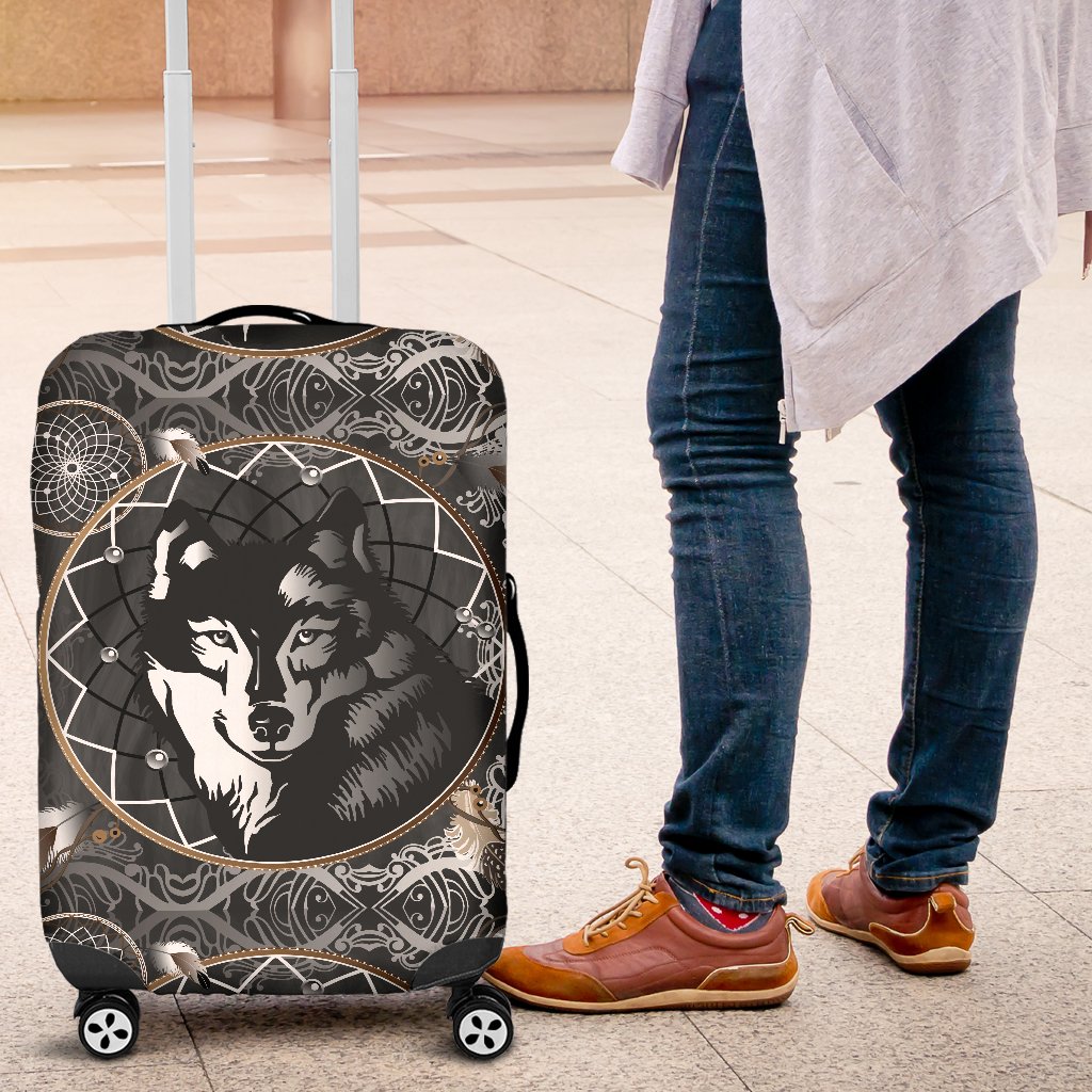 Wolf Black Dream Catcher Design Print Luggage Cover Protector