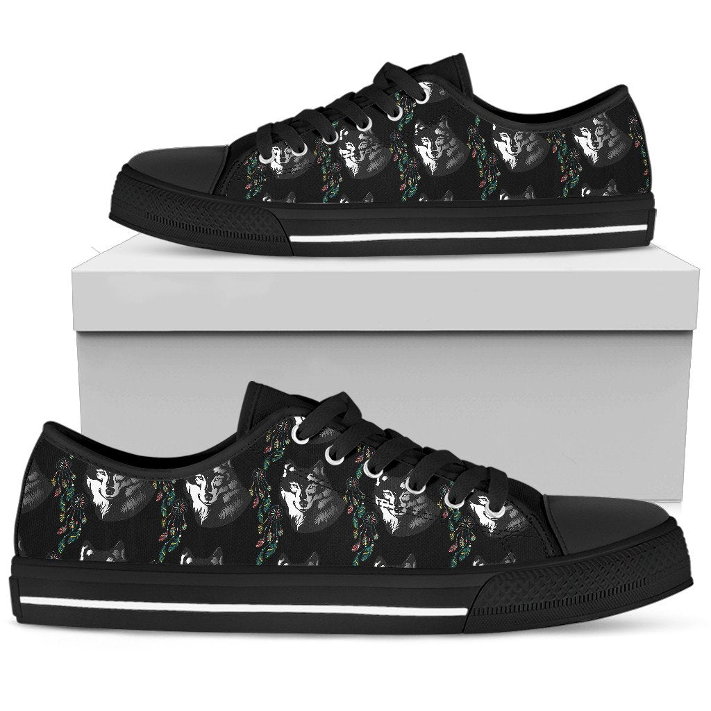 Wolf Black Dream Catcher Design Print Women Low Top Shoes-JTAMIGO.COM