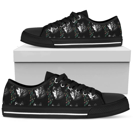 Wolf Black Dream Catcher Design Print Women Low Top Shoes-JTAMIGO.COM