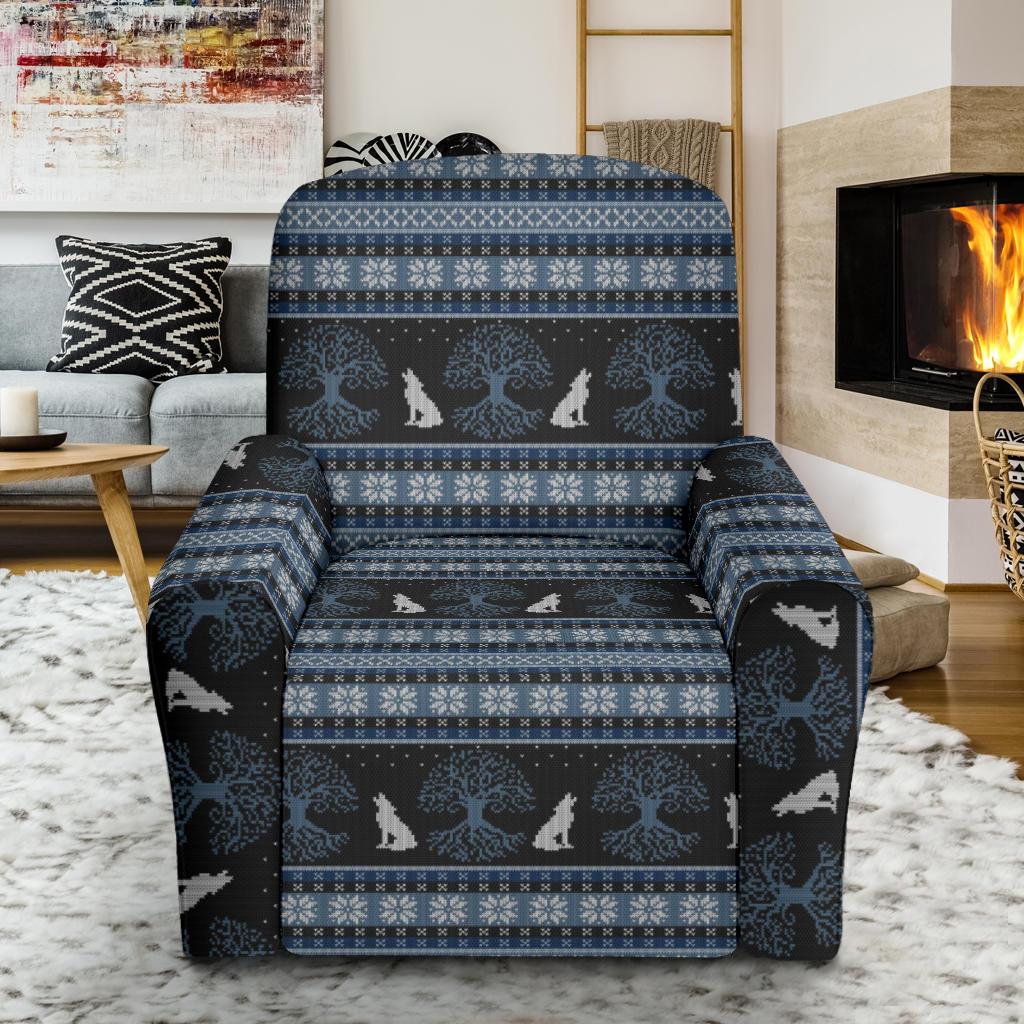 Wolf Tree of Life Knit Design Print Single Sofa Slipcover -JTAMIGO.COM