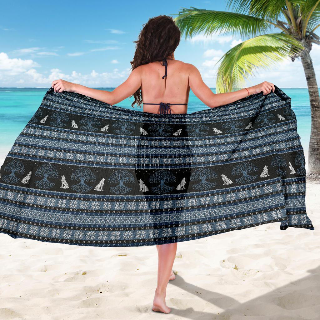 Wolf Tree of Life Knit Design Print Sarong Pareo Wrap