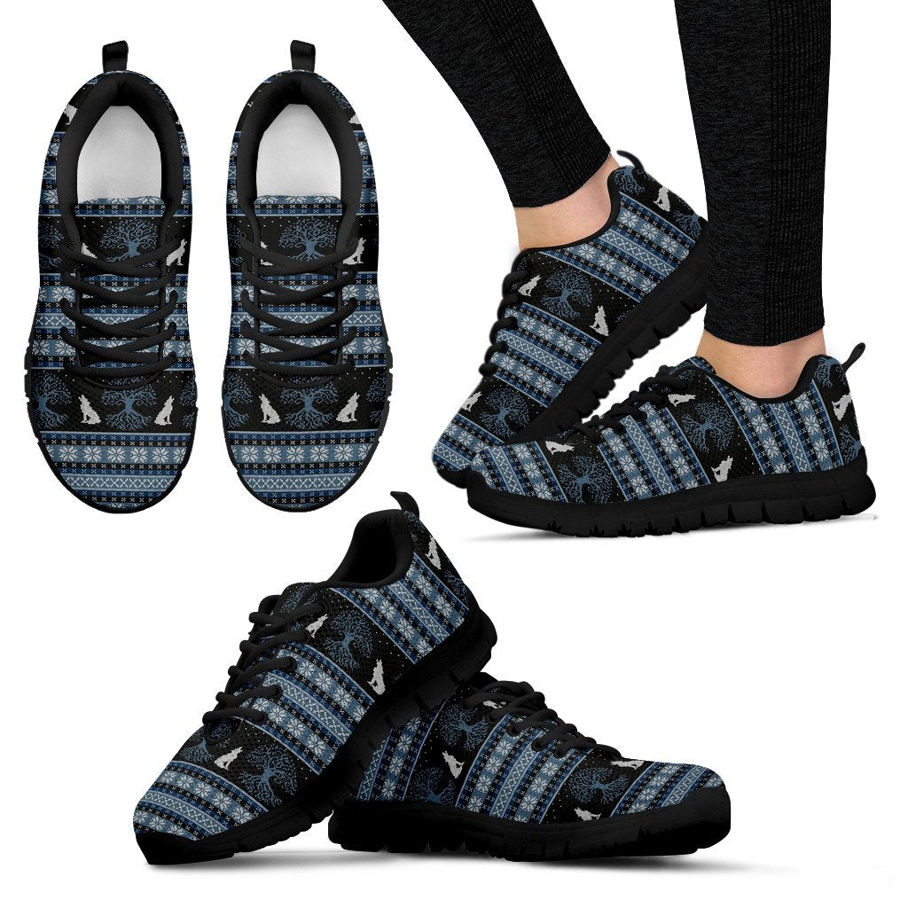 Wolf Tree of Life Knit Design Print Women Sneakers Shoes