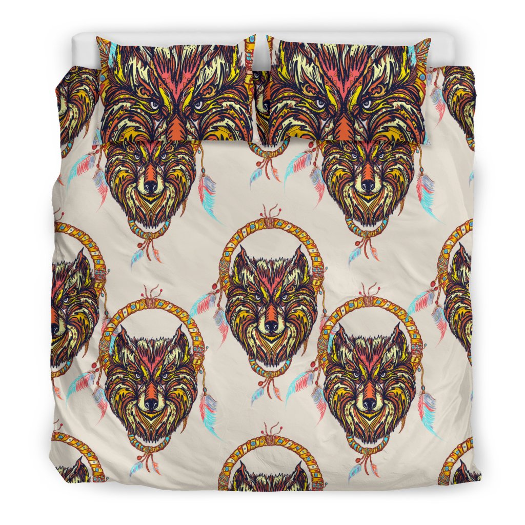 Wolf Tribal Dream Catcher Design Print Duvet Cover Bedding Set