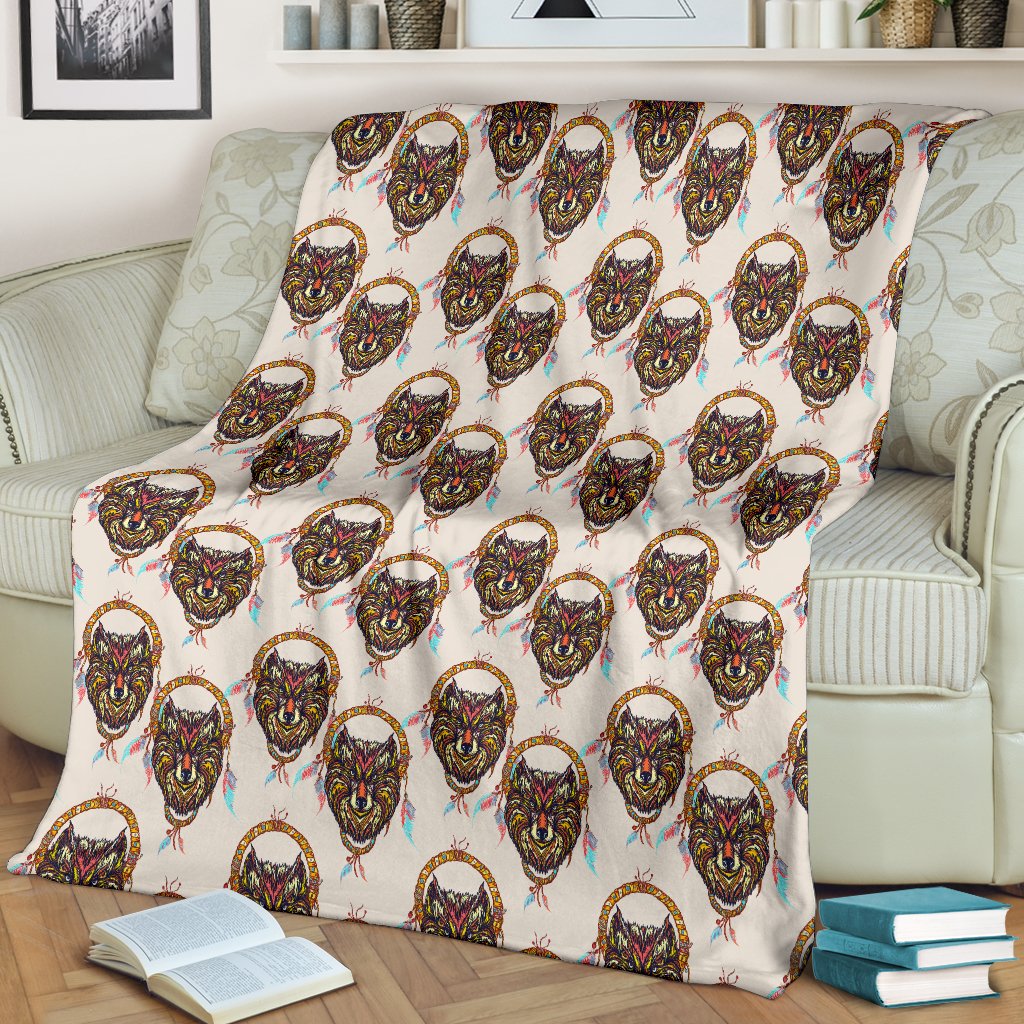 Wolf Tribal Dream Catcher Design Print Fleece Blanket